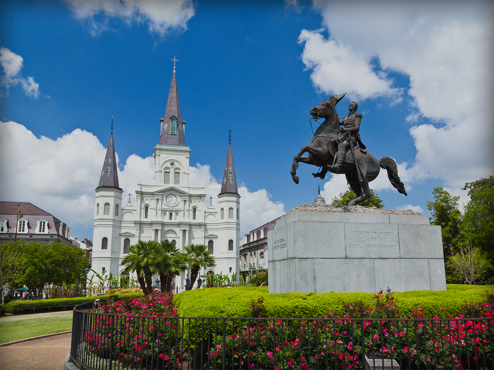 Saint Louis Cathedral And Statue Of Andrew Jackson
